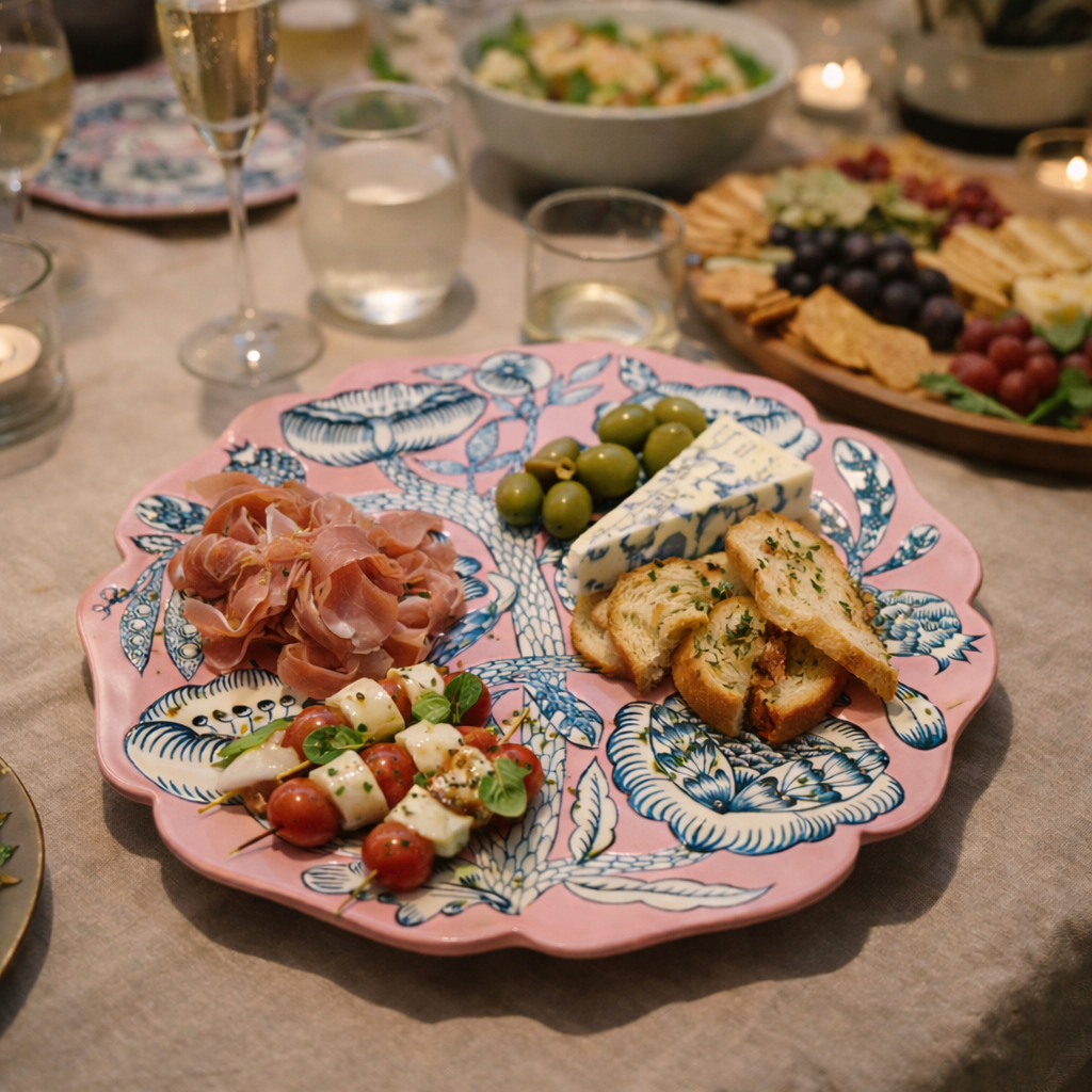 野田 夏実 大皿（Pink） 空間に華を添える、草花が躍るアートプレート