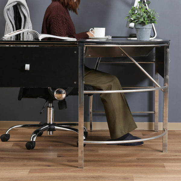 不二貿易 L型デスク ガラス CT-1040BK 幅1560×奥行1560×高さ760mm