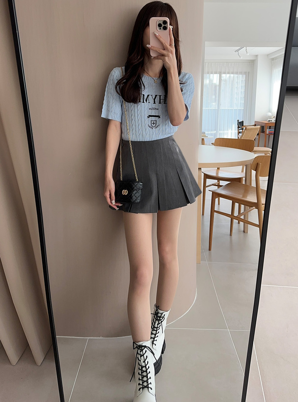 インパン裏地付きボックスプリーツミニスカート[gm689] | レディース