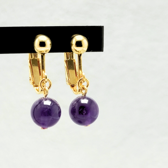 8mm シンプル アメジスト/紫水晶 K18GP イヤリング - ベリーM | iichi