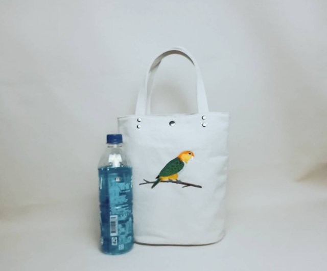 台湾 セキセイインコ 刺繍 ミニトートバッグ 生成りバッグ