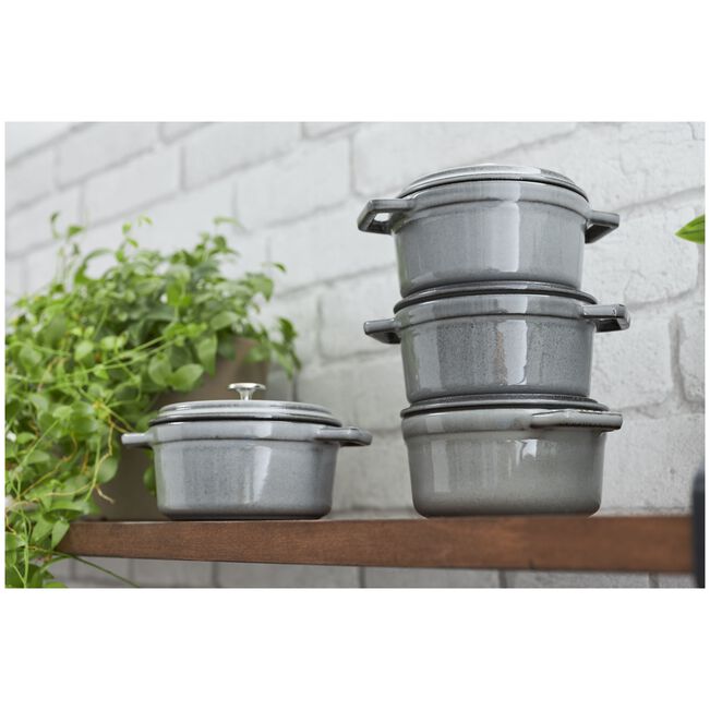 ストウブ 鋳物ホーロー鍋 ピコ・ココット 16 cm, ラウンド, グレー