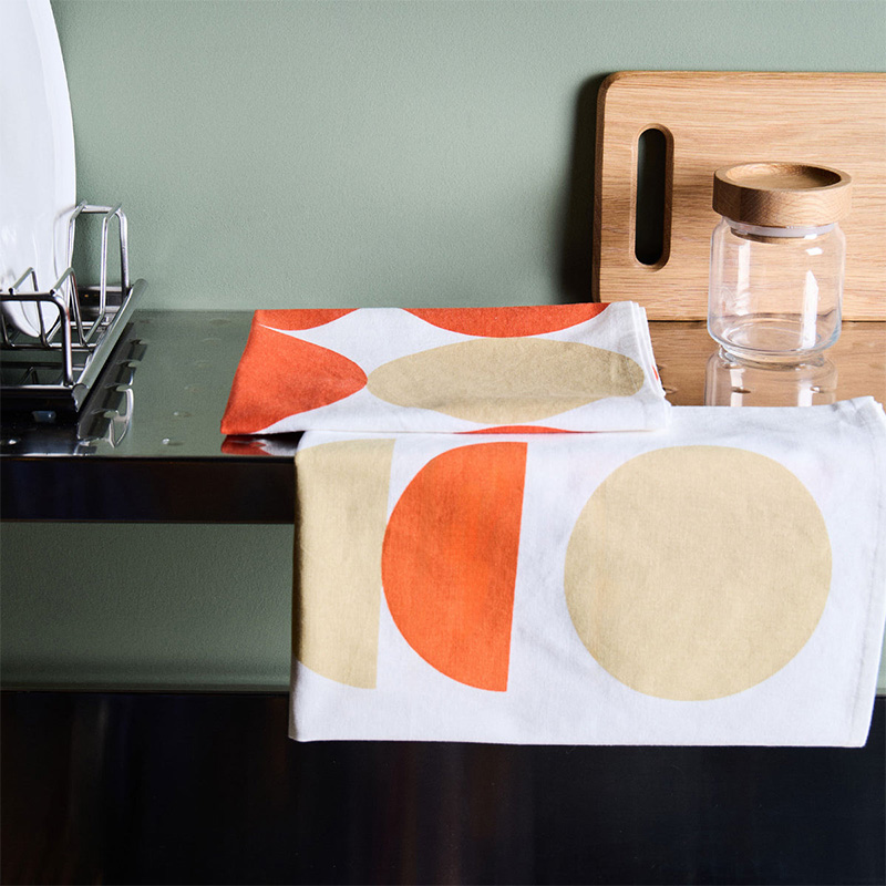 TCS デッサウ プリント ティータオル 2枚セット オレンジ&ベージュ