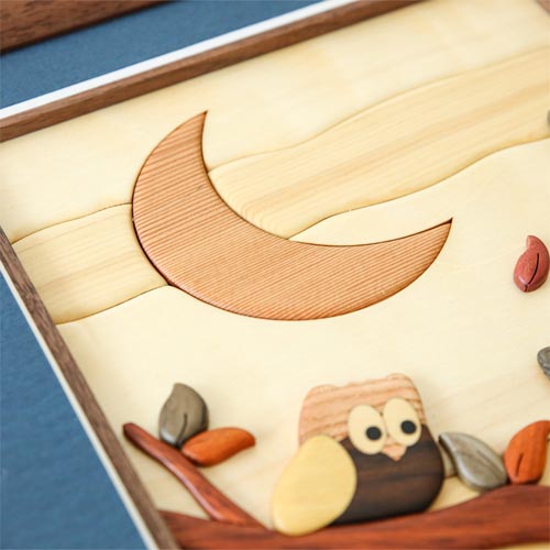 旭川クラフト Pecker 工房ペッカー YO-F 寄せ木絵 ふくろう 国産