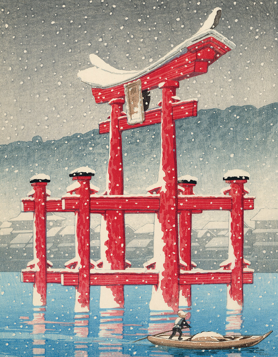 Hasui 川瀬 巴水: Snow on Miyajima 雪の宮島 (First Edition) (Sold