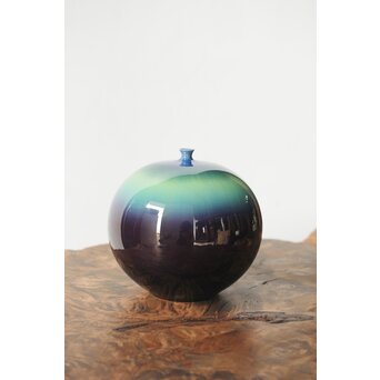 人間国宝 三代徳田正彦/八十吉 九谷彩釉壺 共箱 P348｜骨董店 のびる