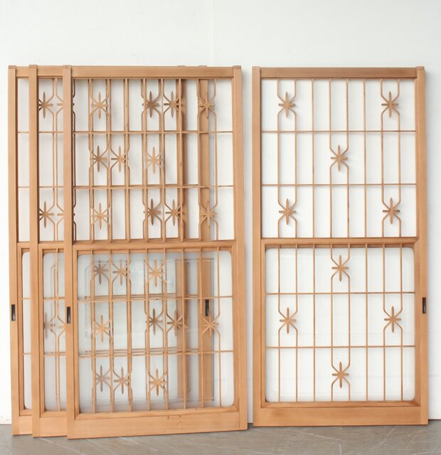 とんぼ組子 中型雪見障子戸 4枚1組 F284｜骨董店 のびる 古美術 骨董