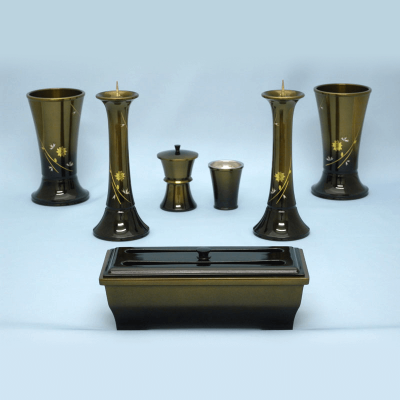 創価学会仏壇仏具【華型仏具7点セット（コハクボカシ）】赤澤朝陽