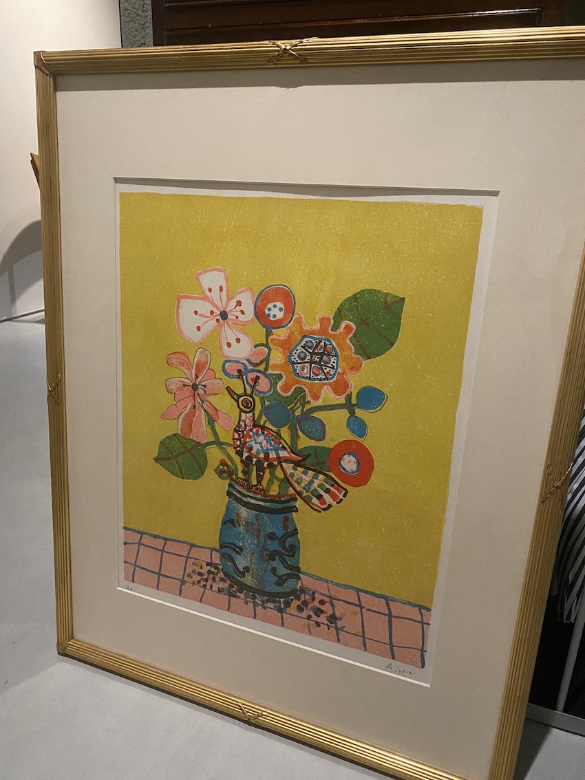 ポール・アイズピリ 『黄色い背景の鳥と花』リトグラフ ｜ 名古屋 北岡