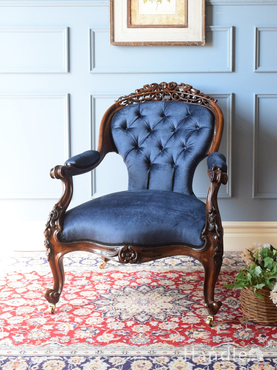 フランスのアンティークチェア、優雅なアーム付きのサロンチェア(q-404