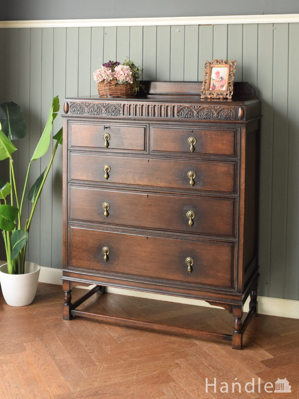 アンティークのフレンチ家具、オーク材の3段チェスト（コモード）(j