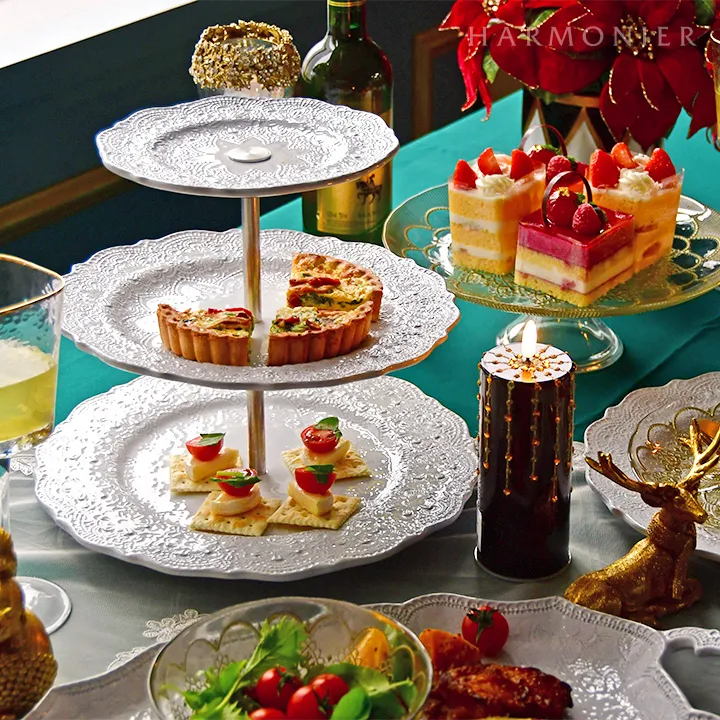 メルレットホワイトレース3段ケーキスタンド/イタリア製｜輸入食器