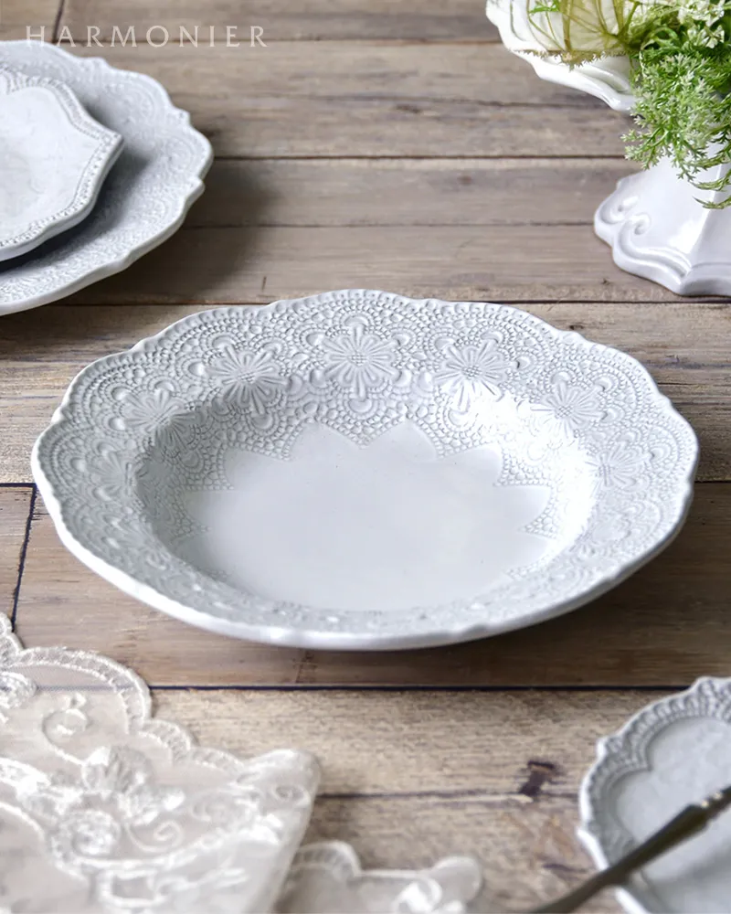 メルレットホワイトレースパスタプレート23cm/イタリア製｜輸入食器
