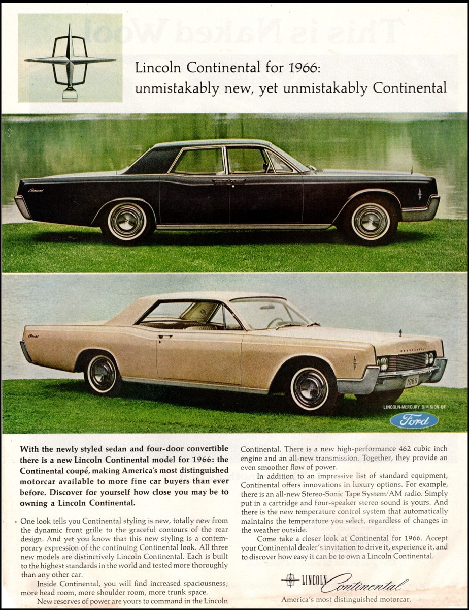 1966 Classic Car AD LINCOLN CONTINENTAL Convertible & Coupe from