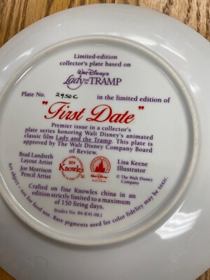 Disney Lady and the Tramp First Date Collector's Plate | eBay