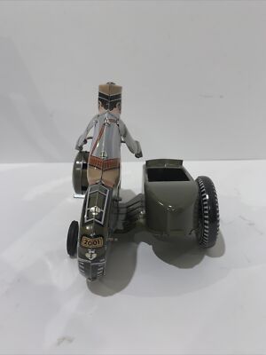 HARLEY-DAVIDSON SIDE CAR TIN TOY 1950S REPRODUCTION WIND-UP STYLE