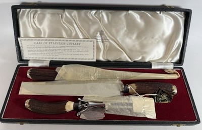 Vintage Harrison Bros & Howson Sheffield Carving Set Stag Horn