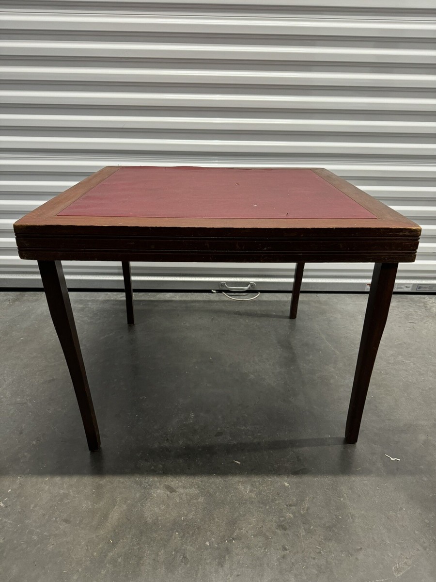 Vintage Vinyl & Wood Folding Card Game Table LOUIS RASTETTER