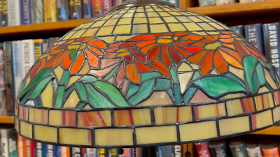 Antique Tiffany Studios Reproduction Poinsettia Leaded Glass Lamp