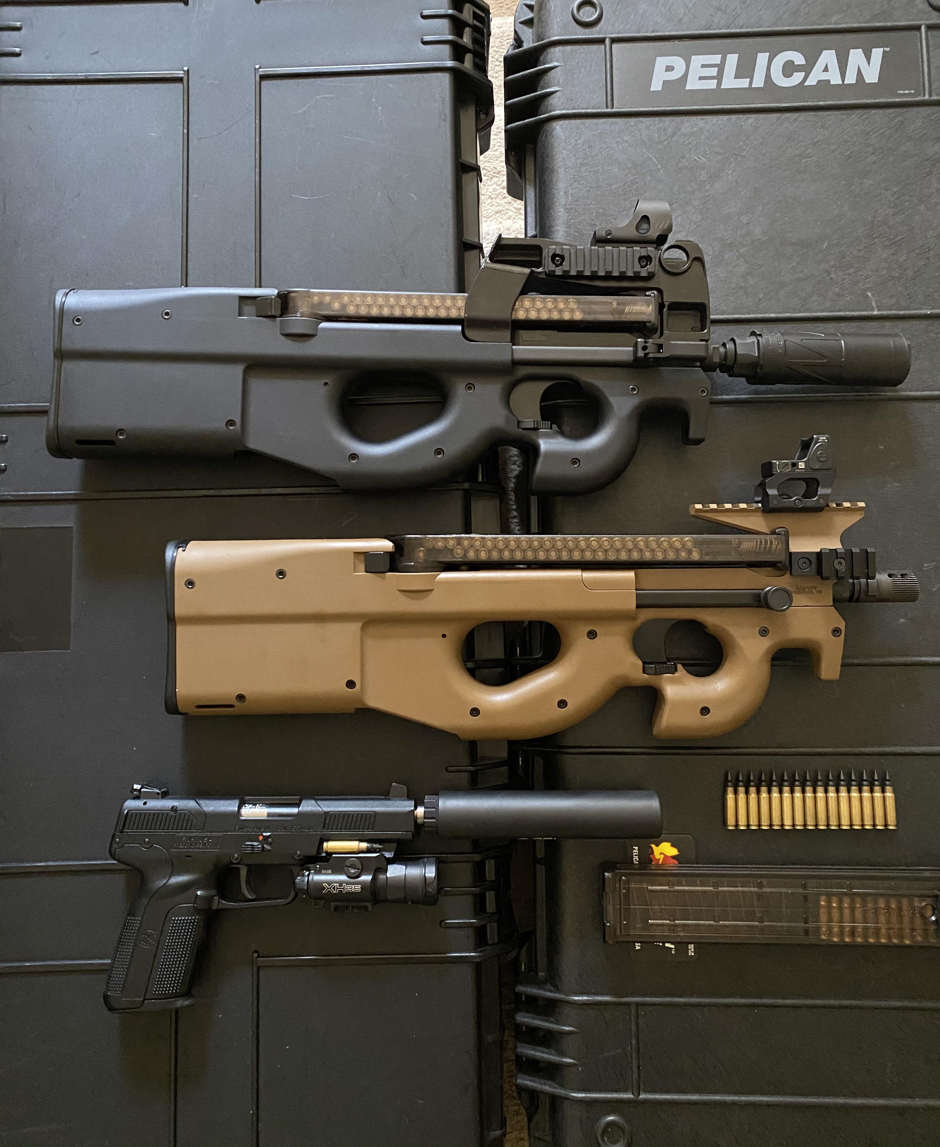 The 5.7mm family! FN Five-SeveN, P90, & Custom IAC P90 : r/GunPorn