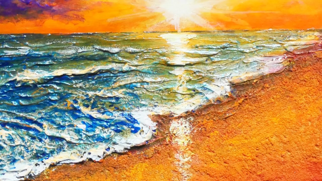 油絵】【夕陽に染まる海】 #油絵 #手書き #アート #絵画 #絵 #油彩画