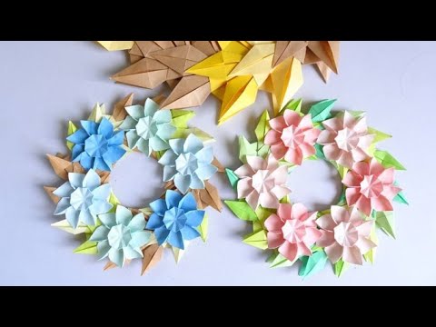折り紙】ダリアの花でリース【Easy origami】 Wreath in Dahlia - YouTube