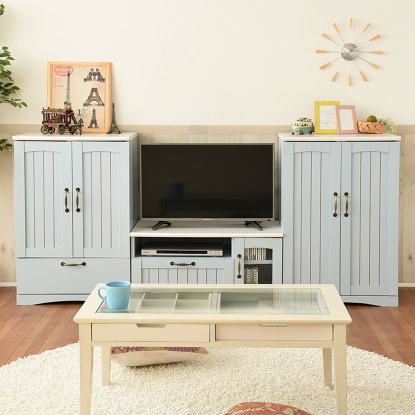 送料無料】 フレンチカントリー 引き出し付き 扉付き チェスト