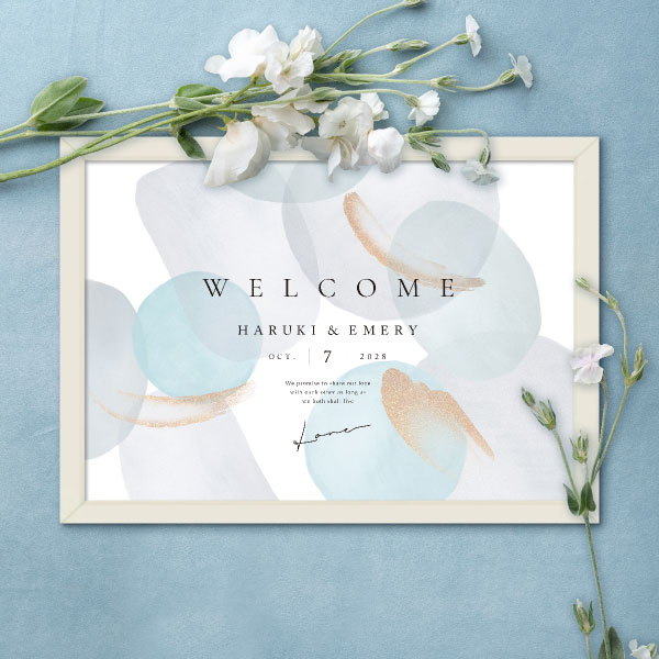 グラフィック ウェルカムボード（シアーグロス グレイッシュブルー