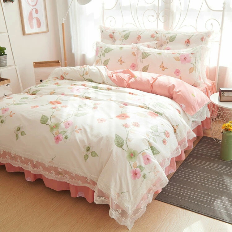 楽天市場】送料無料 布団カバーセット 白 ピンク レース プリント花柄