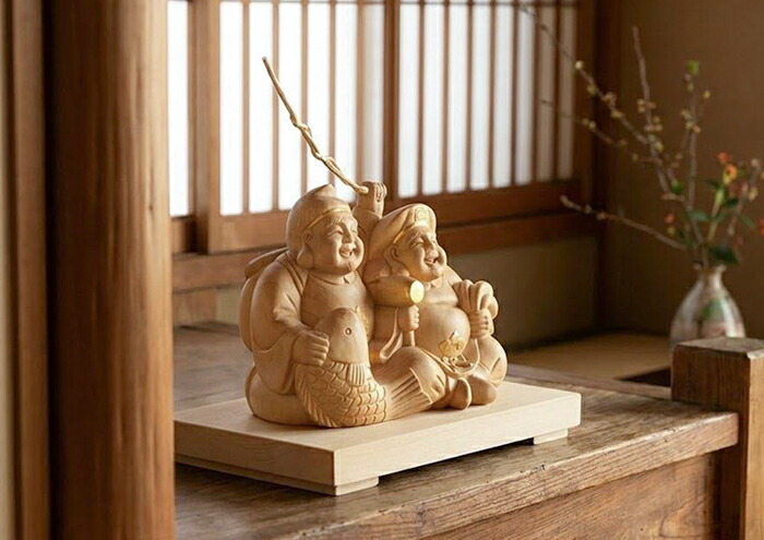 楽天市場】【横幅8cm】恵比寿大黒 木彫り 置物 一刀彫 / 素材：柘植
