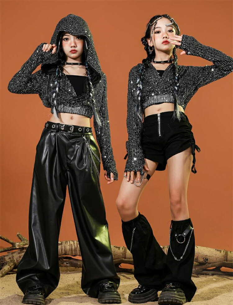 楽天市場】黒 キッズダンス衣装 セットアップ 女の子 スパンコール