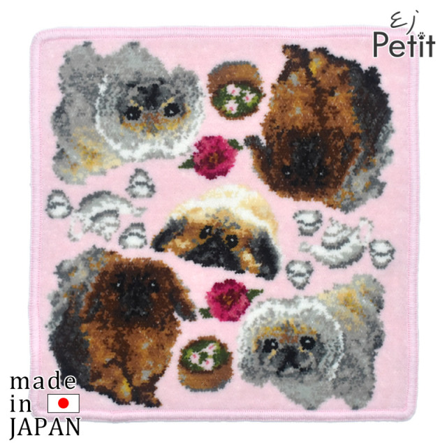 Enjeau(アーンジョー)：ペキニーズ ハンカチ EJPetit 犬猫柄 ※DM便配