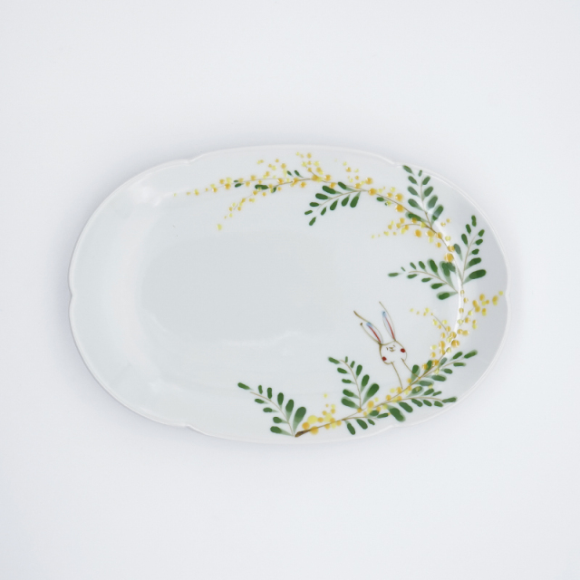 ミモザとうさぎ／花プレート｜空萌工房(そらもえこうぼう)｜田口紀美子