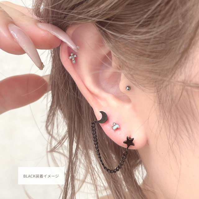 16G ］遊び心ある可愛さ☆ 2ホール チェーン メタル スター MOON 月