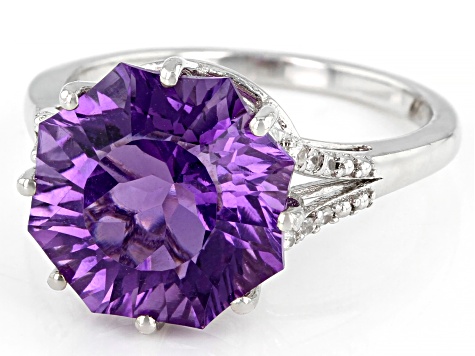 Purple Amethyst Rhodium Over Sterling Silver Ferris Wheel Cut Ring