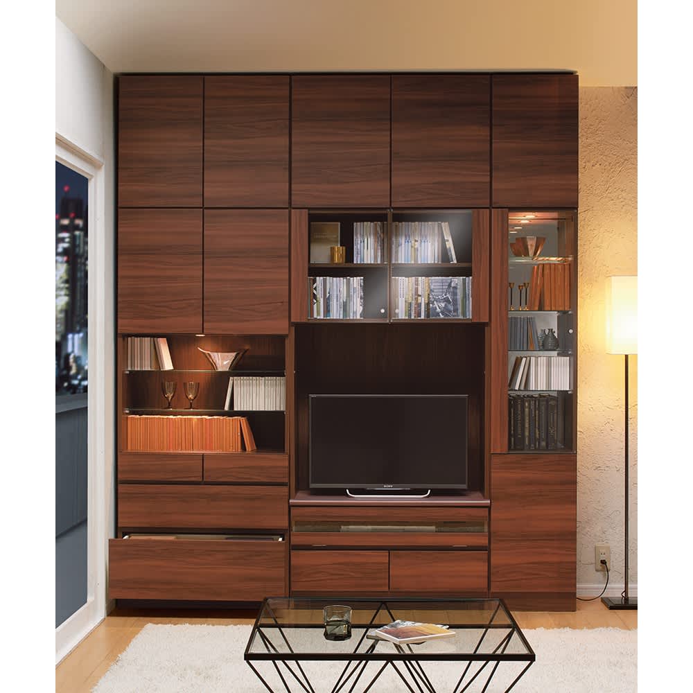 壁面収納テレビ台 幅121高さ180cm 【美しくしまうハイクラス壁面収納