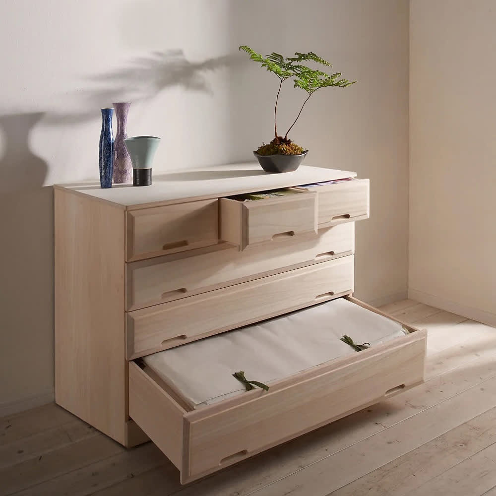 奥行60cm ロング総桐クローゼットチェスト 幅100cm・4段（高さ75.5cm