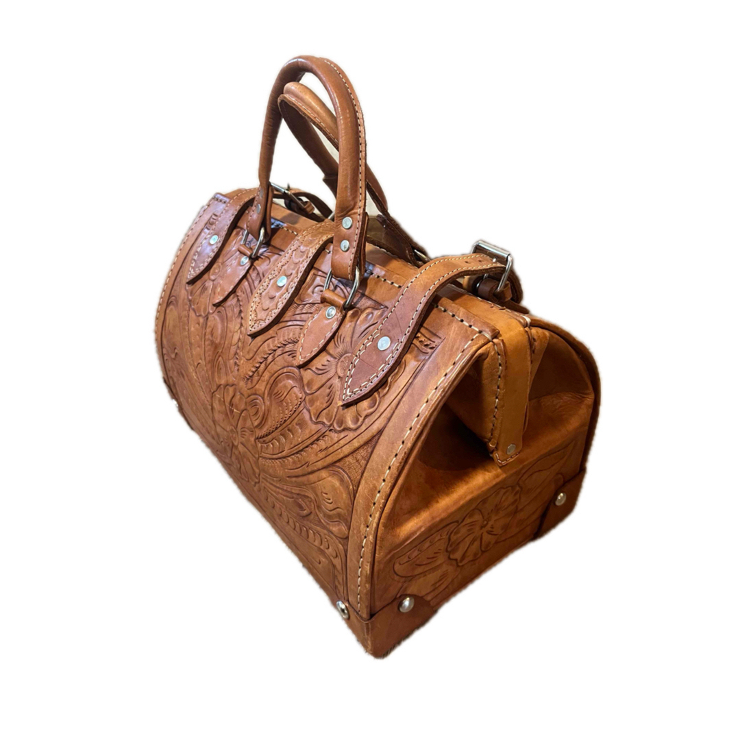 本革 ヌメ革 レザーカービング ハンドメイド ボストンバッグ