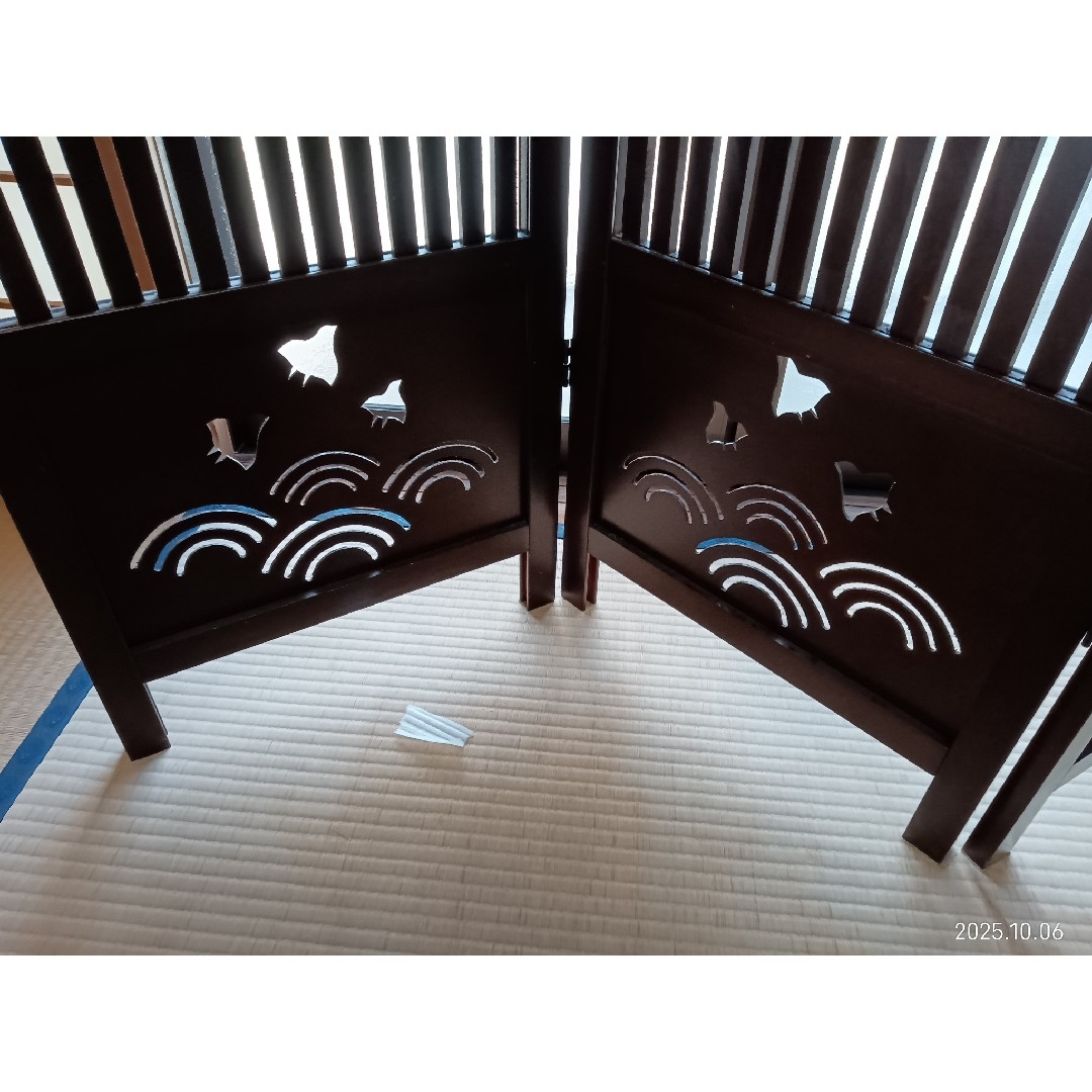 みぃー パーテーション 木製間仕切り 波と鳥のデザイン 約150cm