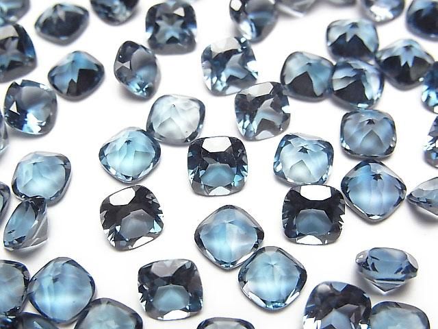 ロンドンブルートパーズ 穴なしスクエアファセットカット6×6mm 2粒