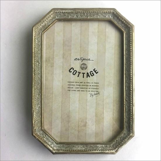 メール便送料無料】 アンティーク フォトフレーム 八角 ホワイト M