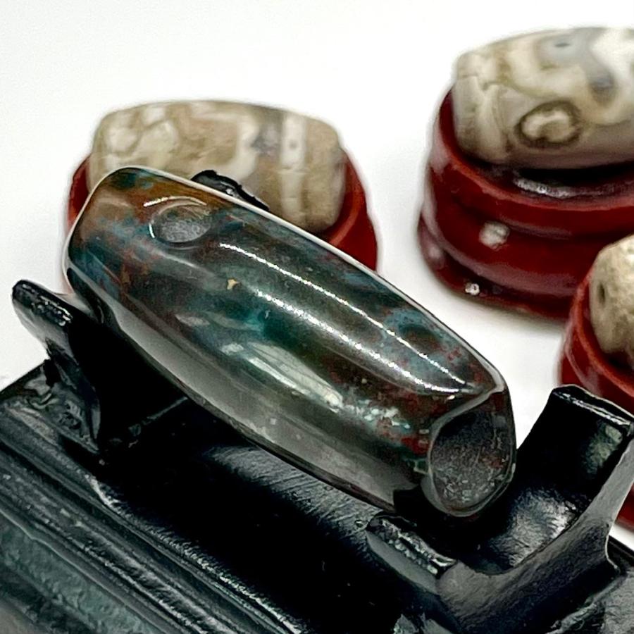 本物 九眼天珠 朱砂 s744 古代チベット護符 天眼石 老天珠 ジービーズ