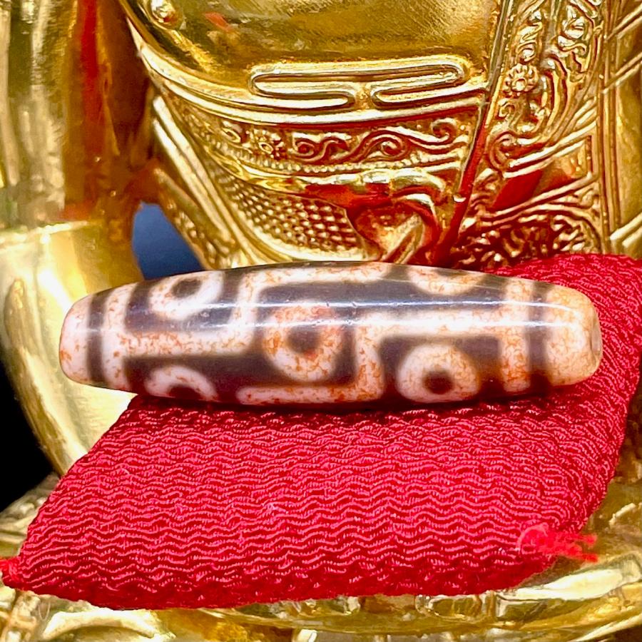 九眼天珠 本物 S730 朱砂 ジービーズ 西蔵天珠 年代物 53.1mm : クロコ