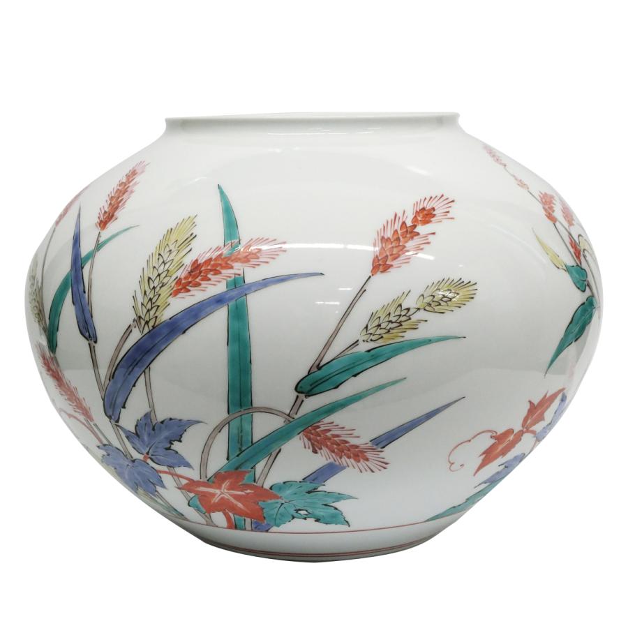 酒井田正（ 14代 酒井田柿右衛門 ）「錦 秋草文 壺」 花器 花瓶 共箱