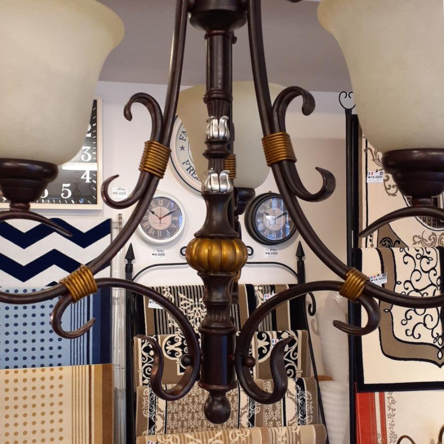 シャンデリアランプ おしゃれ 3灯式 アイアン ガラスシェード 7707000