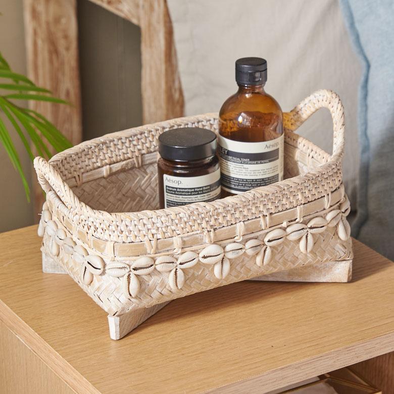 バスケット かご 小物 入れ ラタン バンブー シェル 籐 竹 貝 収納
