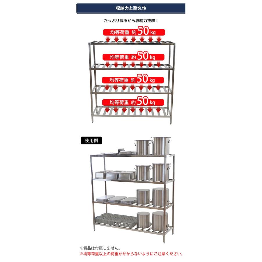 ステンレスラック すのこラック 4段 約幅1800×奥行600×高さ1800mm