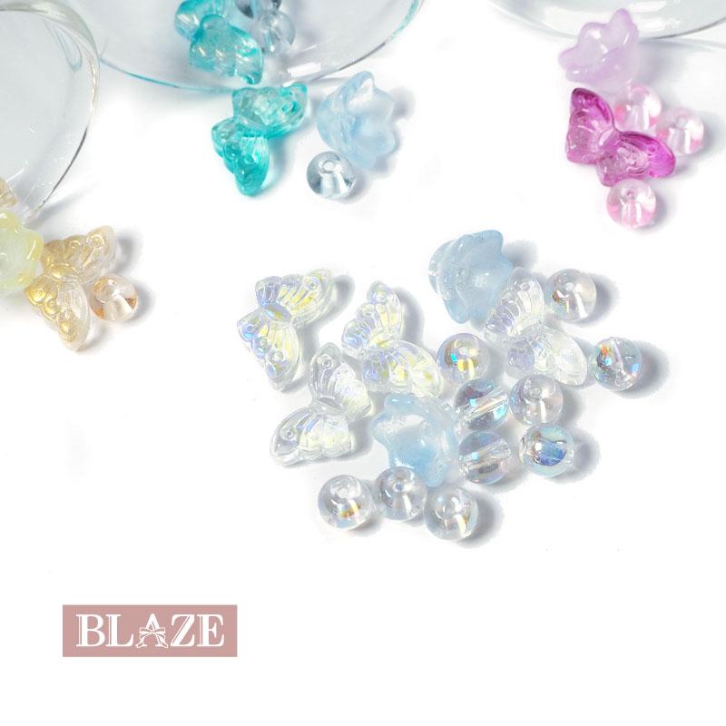 BLAZE ガラスビーズ 16個入り フラワー バタフライ ミックス 全4色
