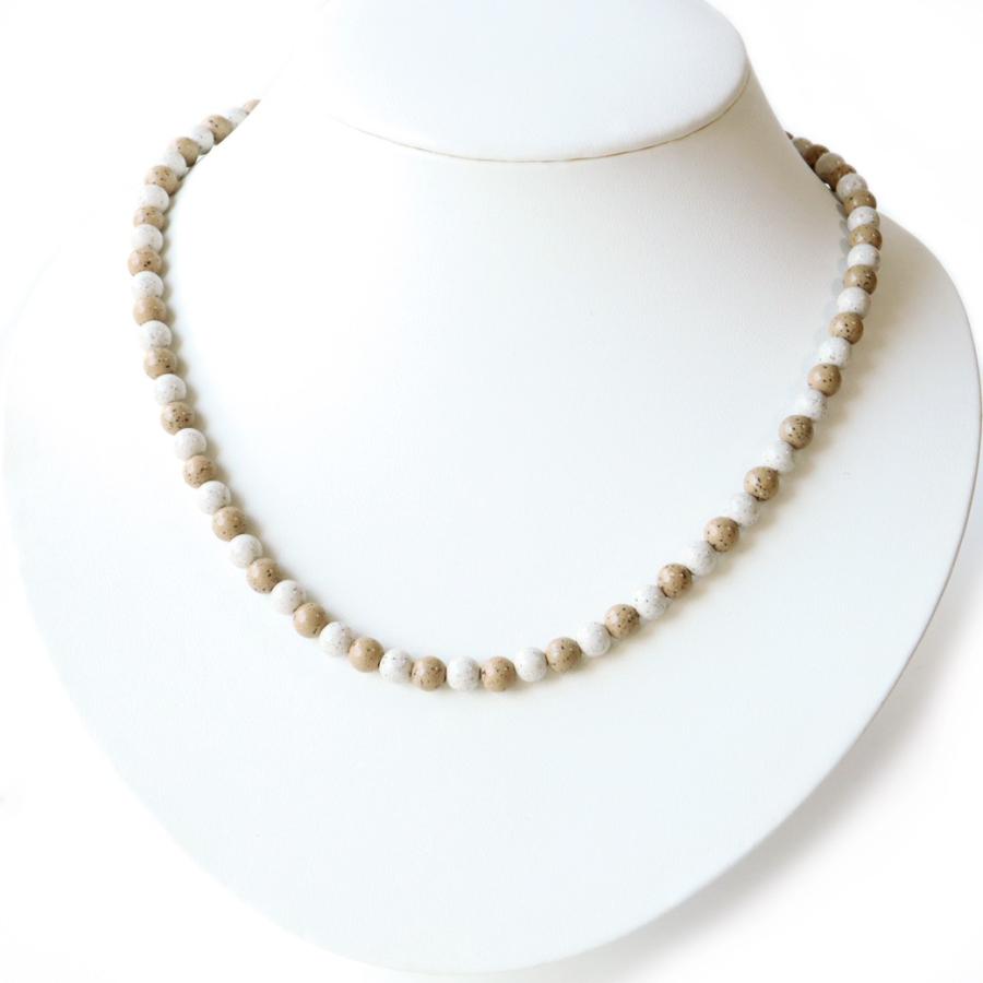 GOLD STONE 北投石 ネックレス メンズ レディース 6mm 橙色 白色 MIX