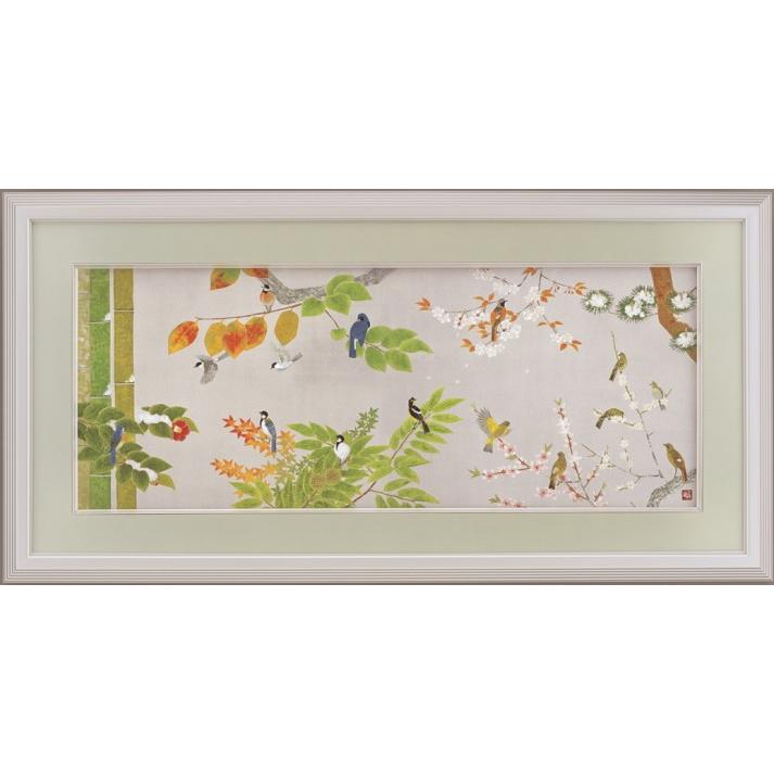 上村淳之 『四季花鳥図』 彩美版・シルクスクリーン手摺り複製画 額装